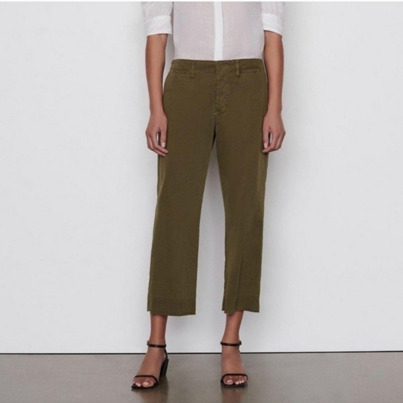 Frame Denim Tomboy Style Cropped Twill Trouser Army Green Style WLSC328 Size 31 - Picture 1 of 13